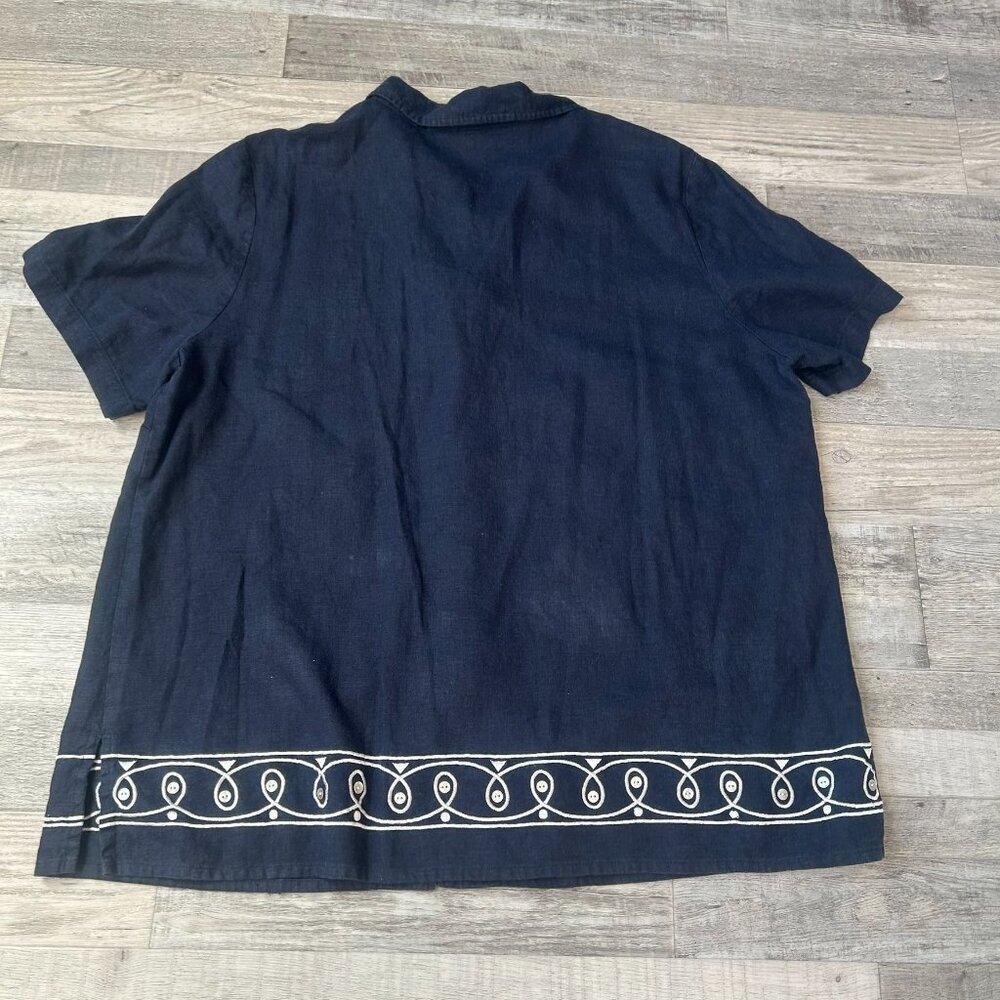 Vintage Stonebridge Linen Blend Navy Embroidered Button Down Size 2X H7 - Picture 6 of 6